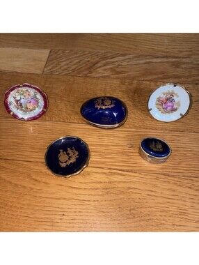 VTG Limoges France Miniature Porcelain Bundle 5pc Cobalt Gold Courting Couple